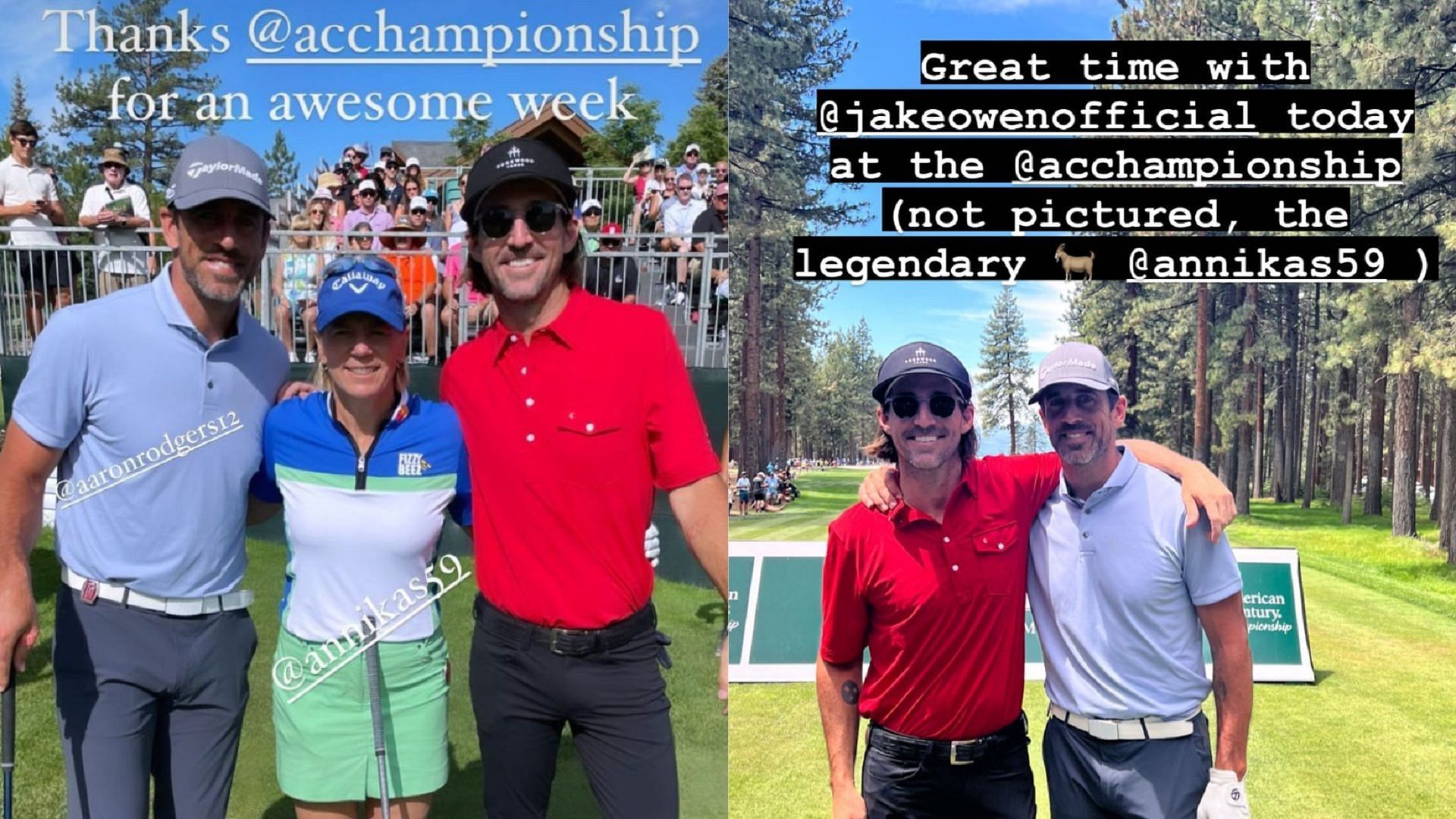 Aaron Rodgers and Jake Owen pose at ACC Tournatment