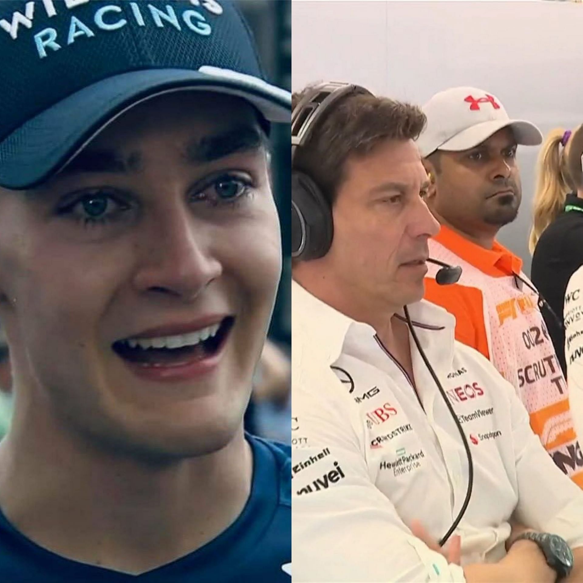 George Russell (L) and Toto Wolff (R)