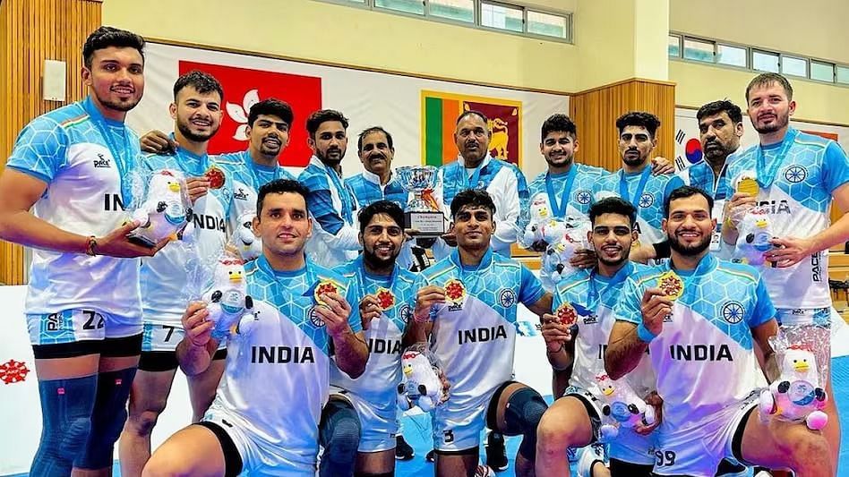 Indian National Kabaddi Team celebrates victory over Iran in the Asian Kabaddi Championship (Photo courtesy of Sports Authority of India (SAI))