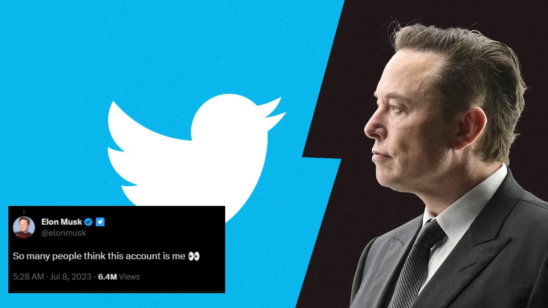 Elon Musk with the Twitter logo and his tweet