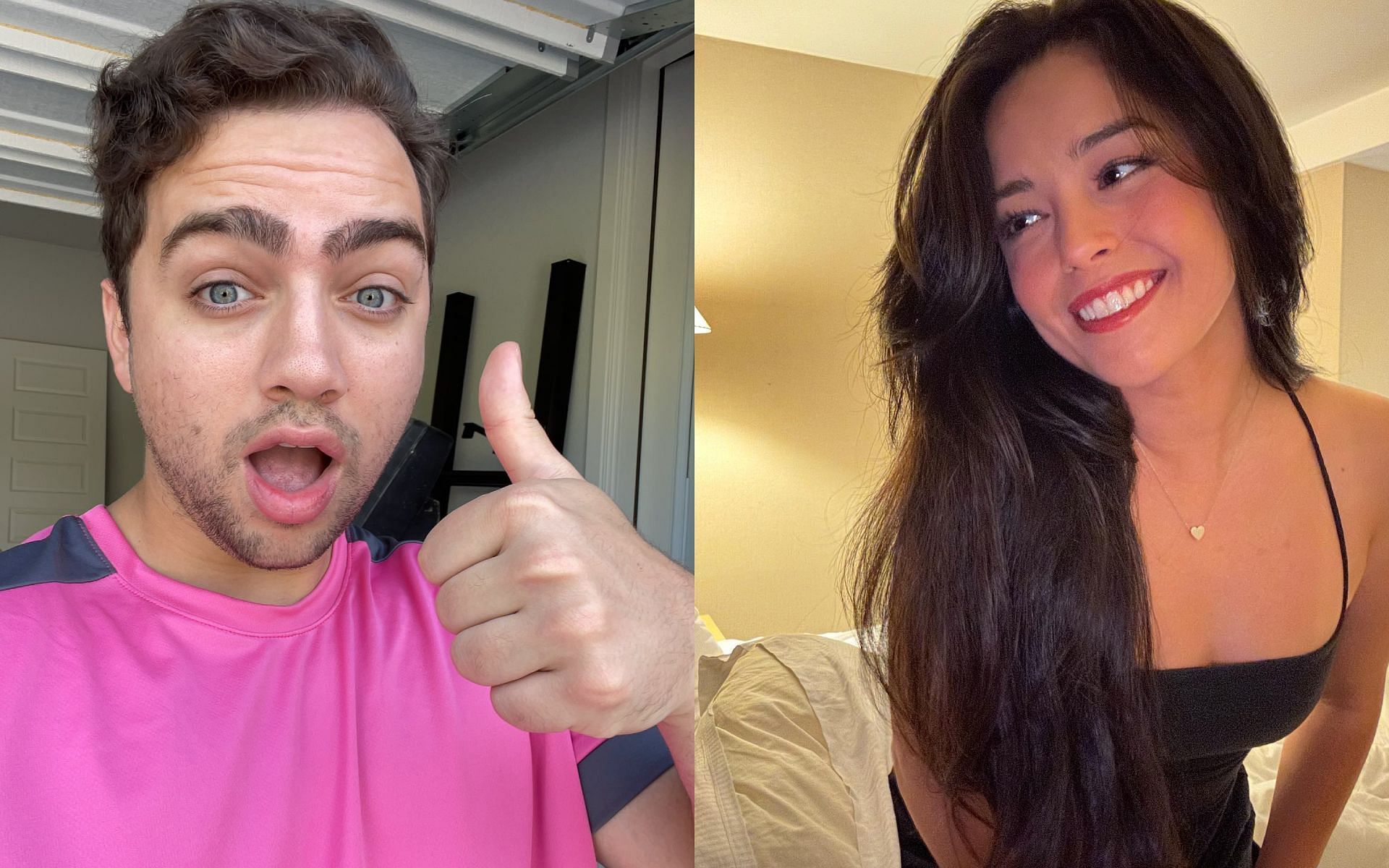 Mizkif gets embarrassed after reviewing his year-old behavior during the collaboration with Valkyrae (Images via Mizkif and Valkyrae/Twitter)