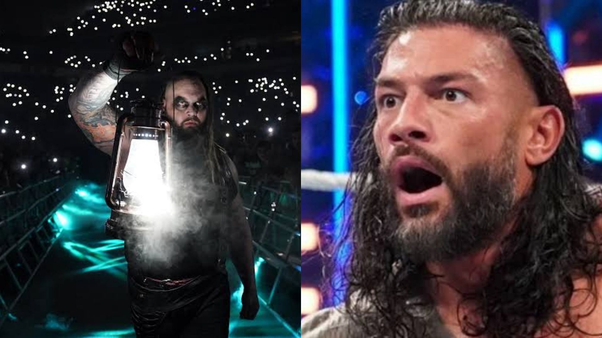 Bray Wyatt (left) and Roman Reigns (right).