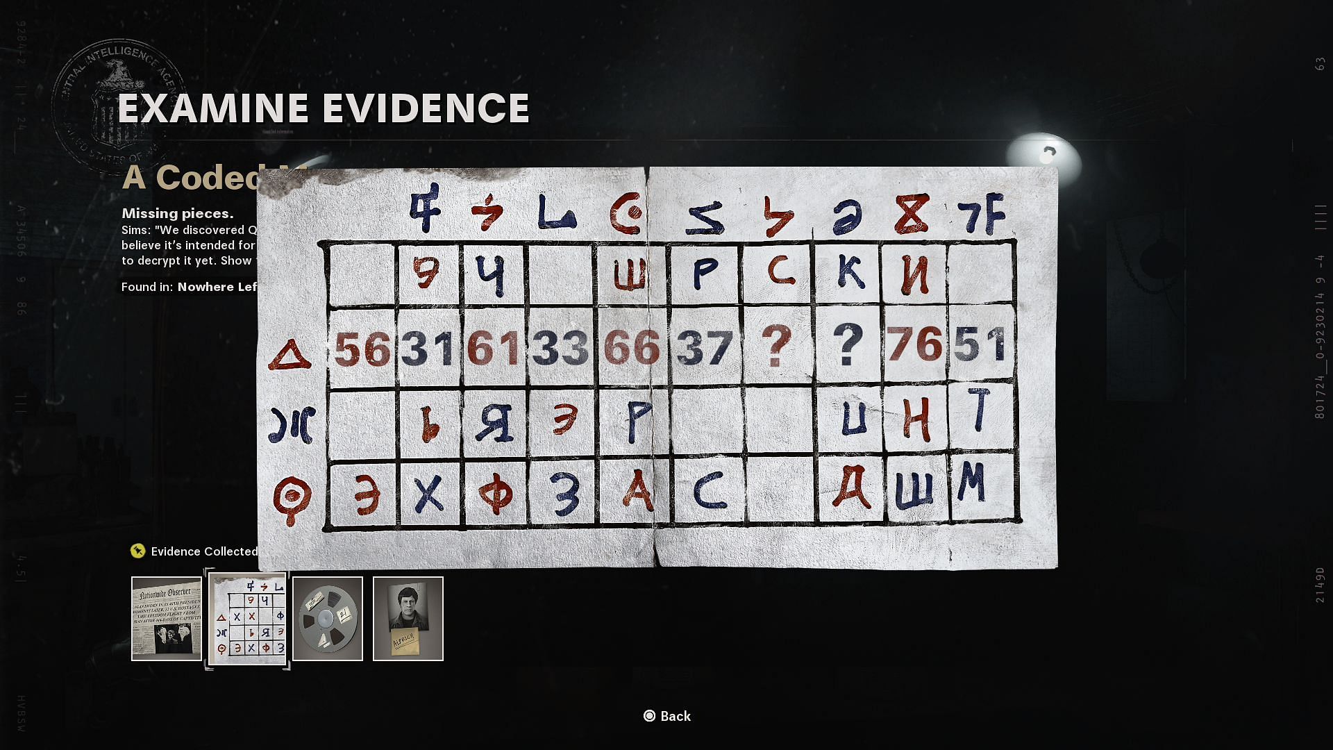 &#039;A Coded Message&#039; evidence example (Image via Activision)