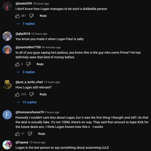 Fans discussing the streamer's response to Logan Paul (Image via xQc Clips/YouTube)