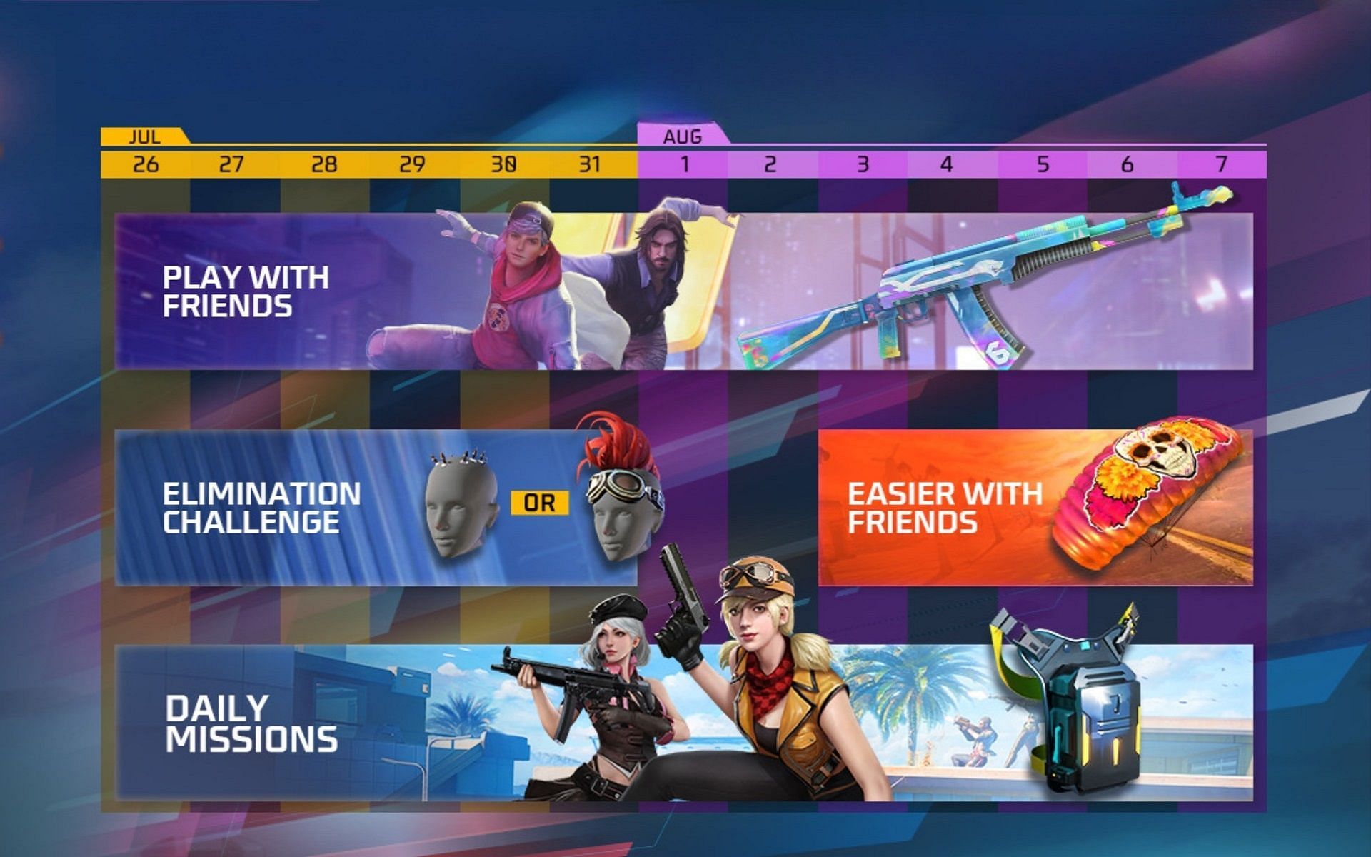 Calendar of the Team Up Challenge has been unveiled in Free Fire MAX (Image via Garena)