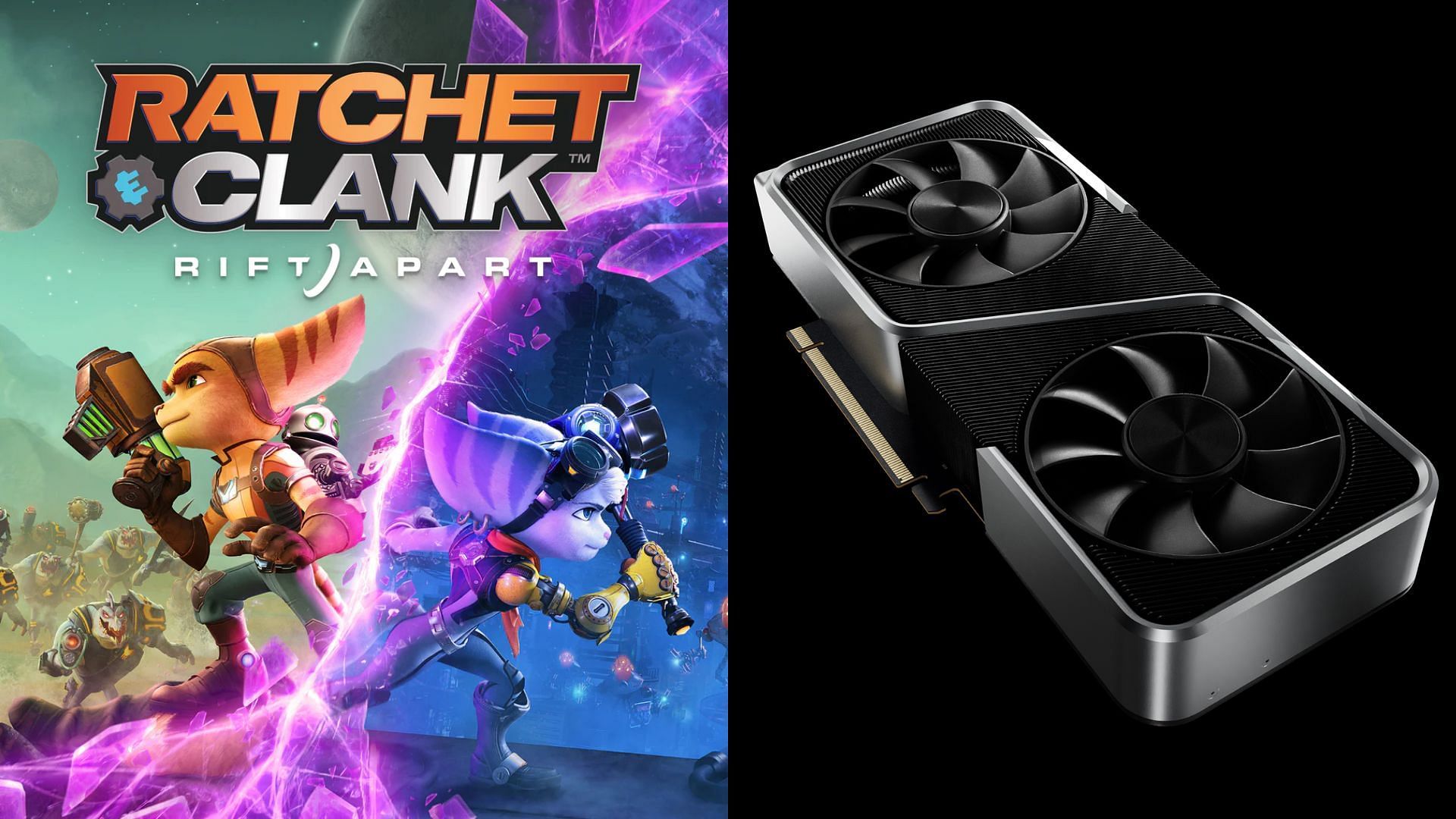 The RTX 3060 and 3060 Ti can easily handle Ratchet and Clank Rift Apart (Image via Nvidia and PlayStation)