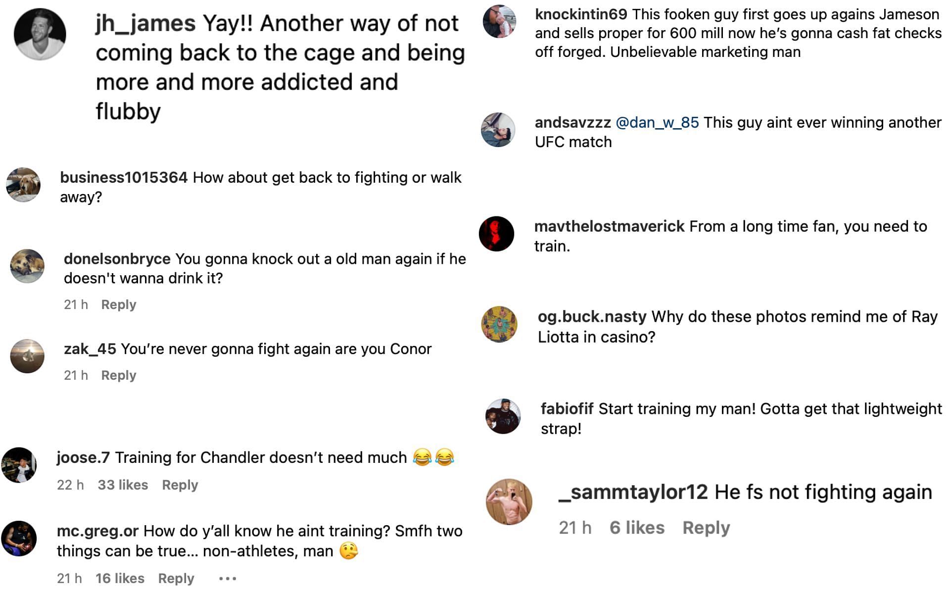 Fans&#039; comment under McGregor&#039;s post. [via Instagram]