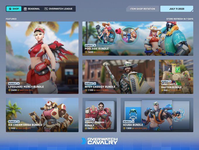 Overwatch 2 Item Shop rotation (July 11) Lifeguard Mercy, Poolside