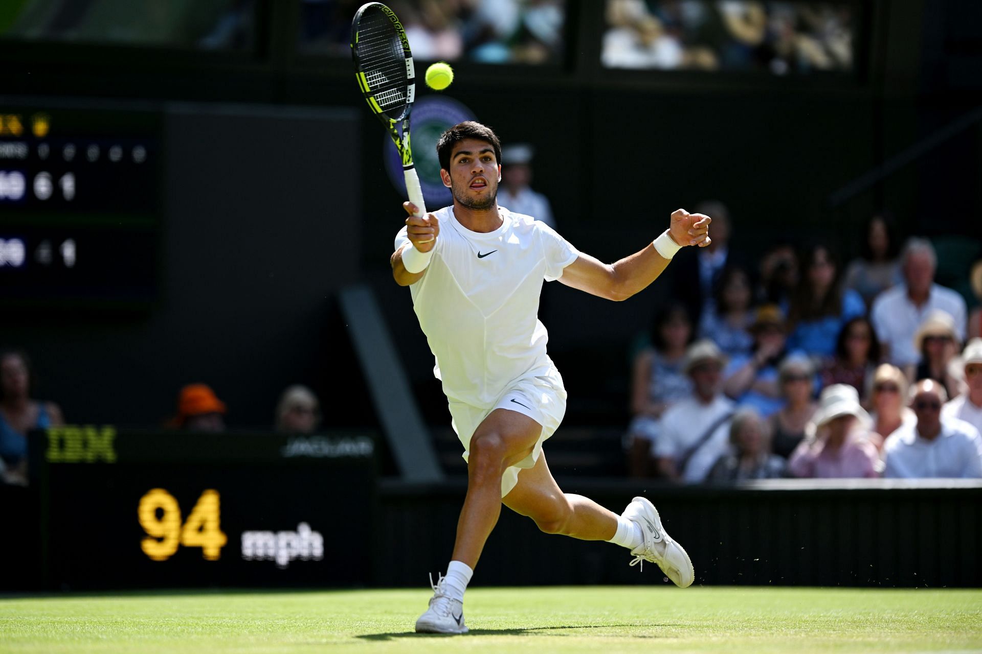 Carlos Alcaraz in action at the 2023 Wimbledon Championships.
