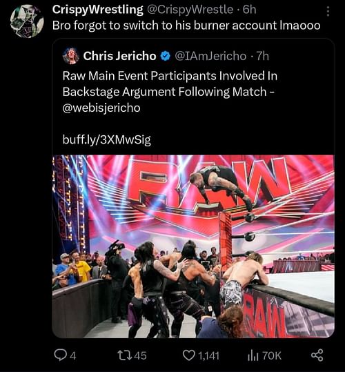 Chris Jericho's deleted tweet