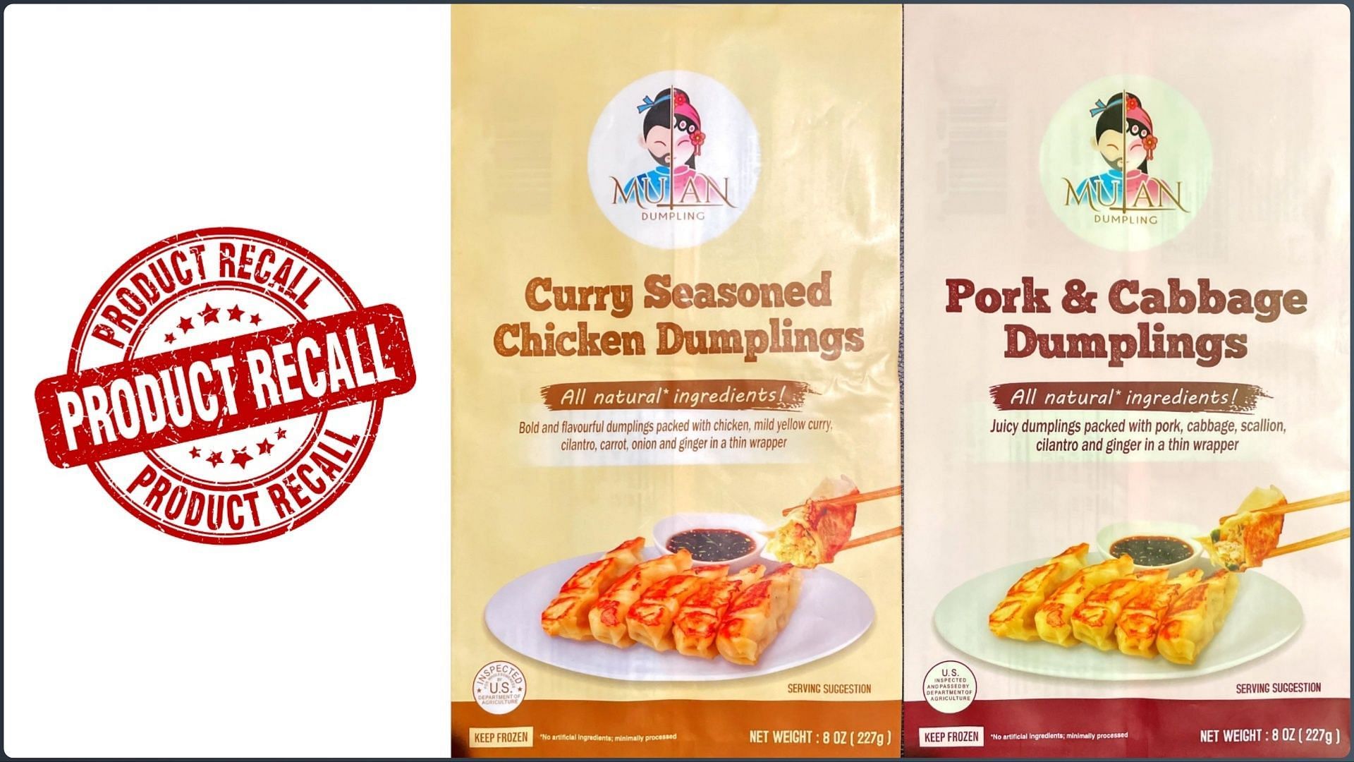 Mulan Dumpling, LLC recalls Mulan Frozen Meat and Poultry Dumplings because they were produced by an uninspected establishment (Image via FSIS)