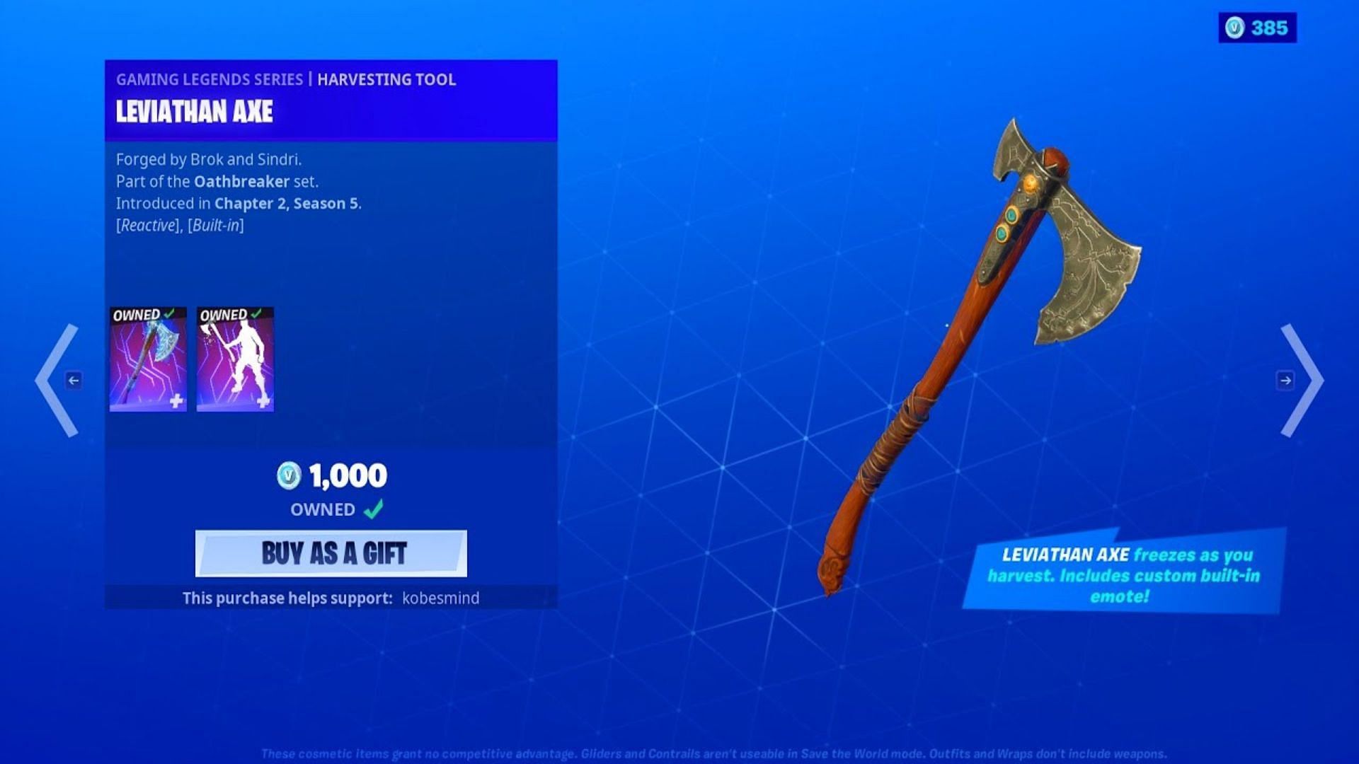 How much is the leviathan axe in fortnite