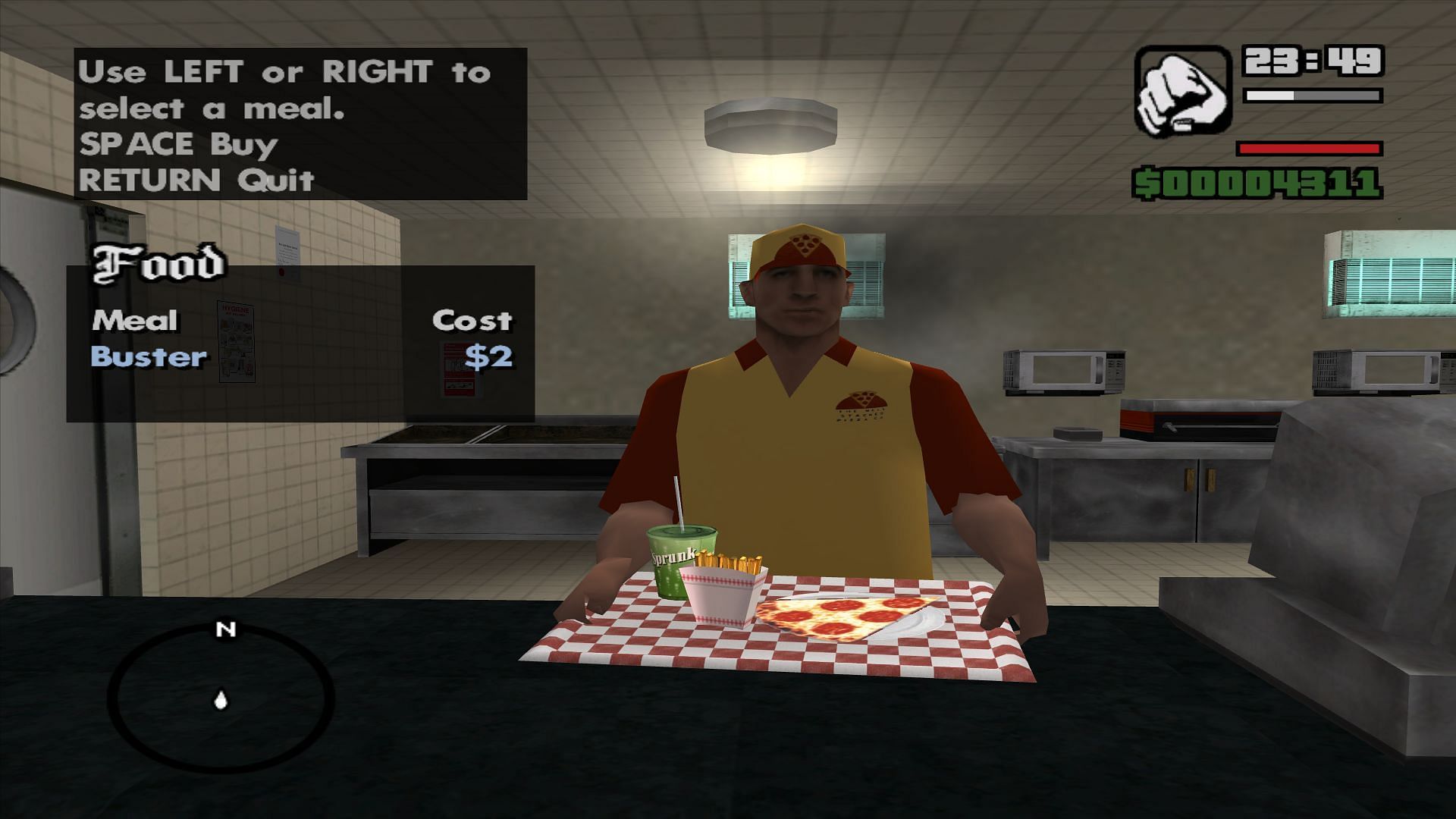 An example of CJ being able to eat at a fast food joint (Image via Rockstar Games)