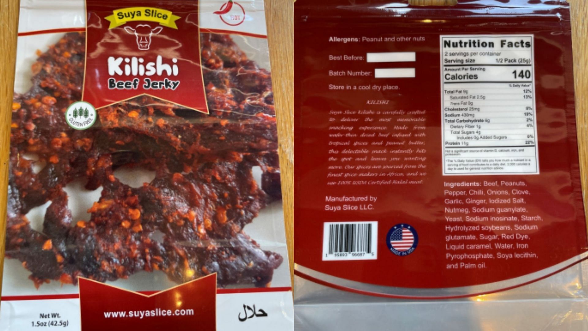 The recalled Suya Slice Beef Jerk products were produced and sold without a mandatory FSIS inspection (Image via FSIS)