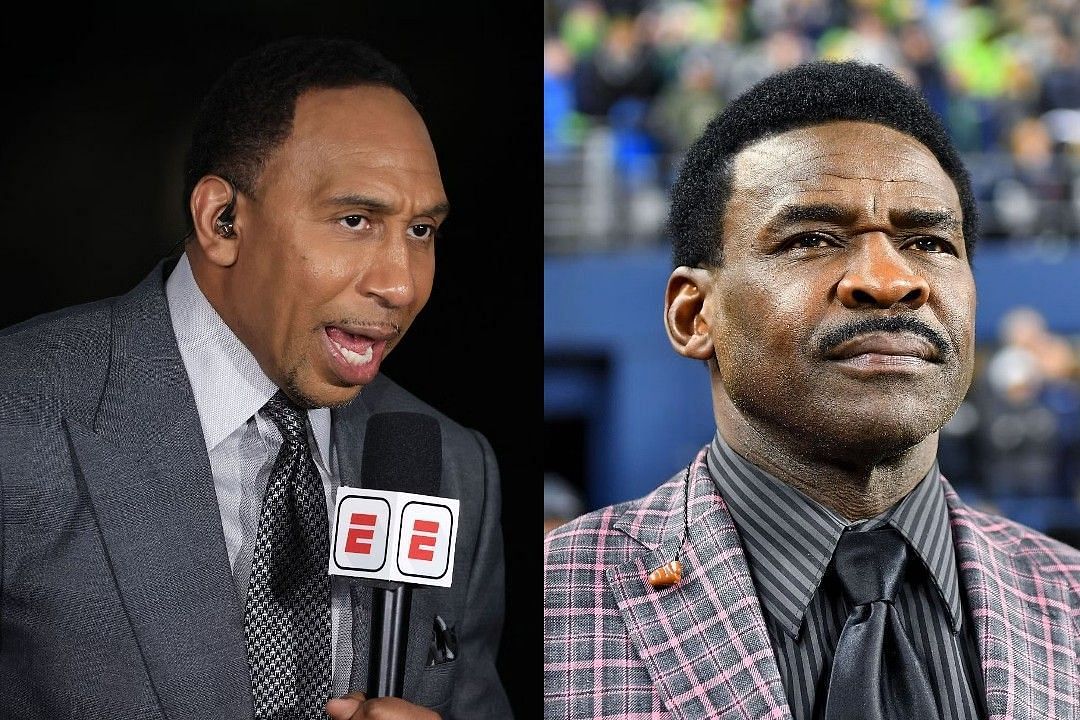 Stephen A. Smith, left, Michael Irvin, right 