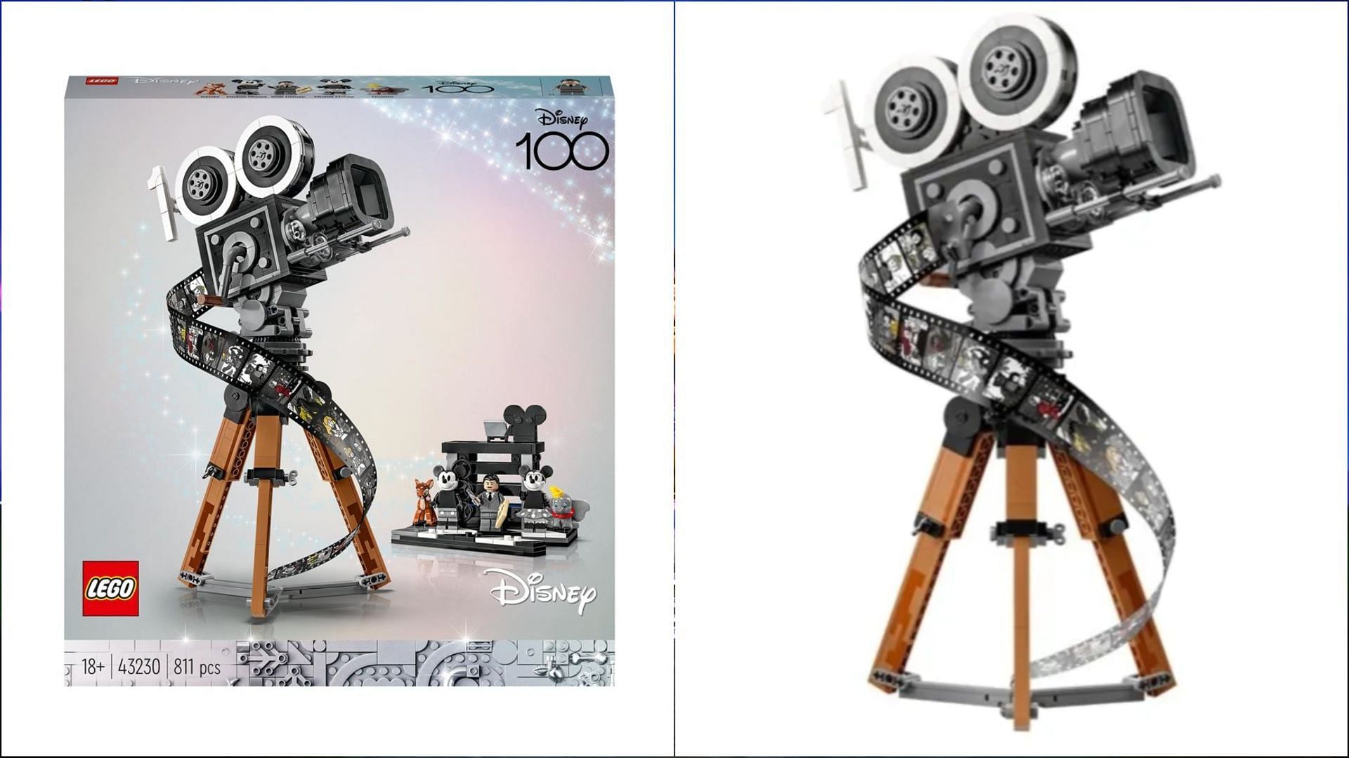 The Disney Tribute Camera set is made up of 811 bricks and comes with at least five minifigures of Minni and Mickey Mouse, Dumbo, Bambi, and Walt Disney (Image via LEGO/leaks)