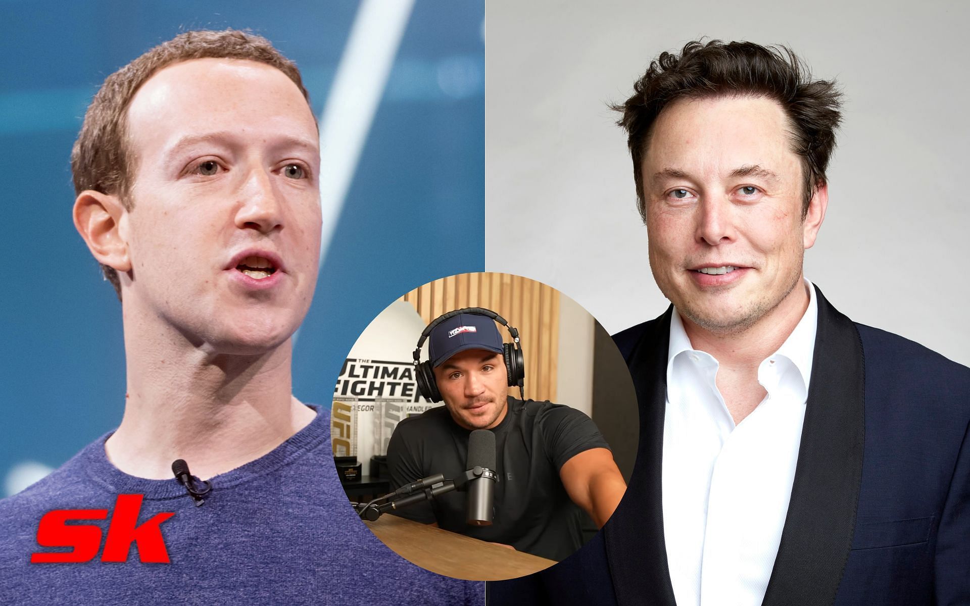 Mark Zuckerberg (Left), Michael Chandler (Center), Elon Musk (Right) [Image courtesy: Getty, @MichaelChandler on YouTube]