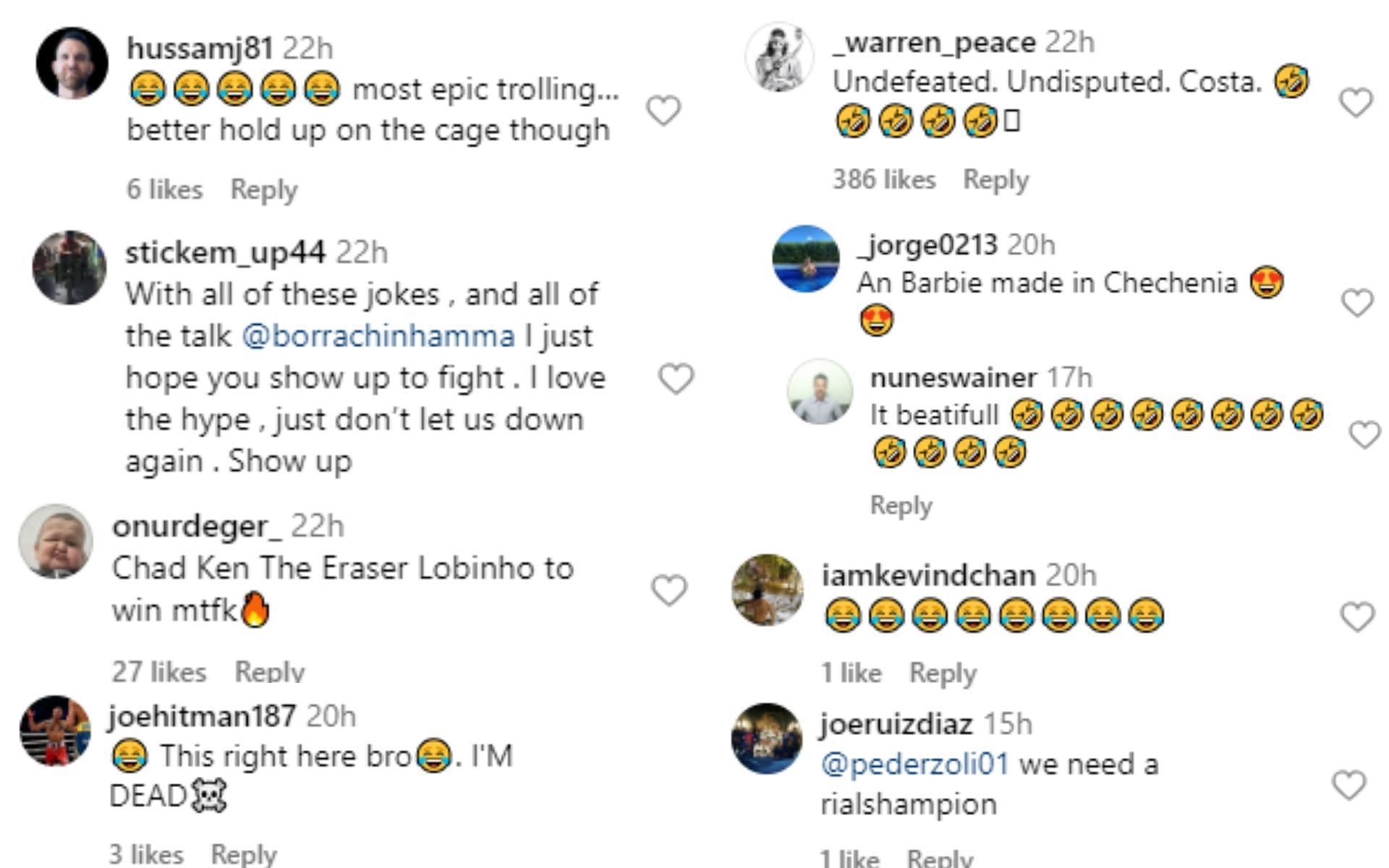 Fans reacting to Paulo Costa&#039;s meme on Khamzat Chimaev posted on his Instagram