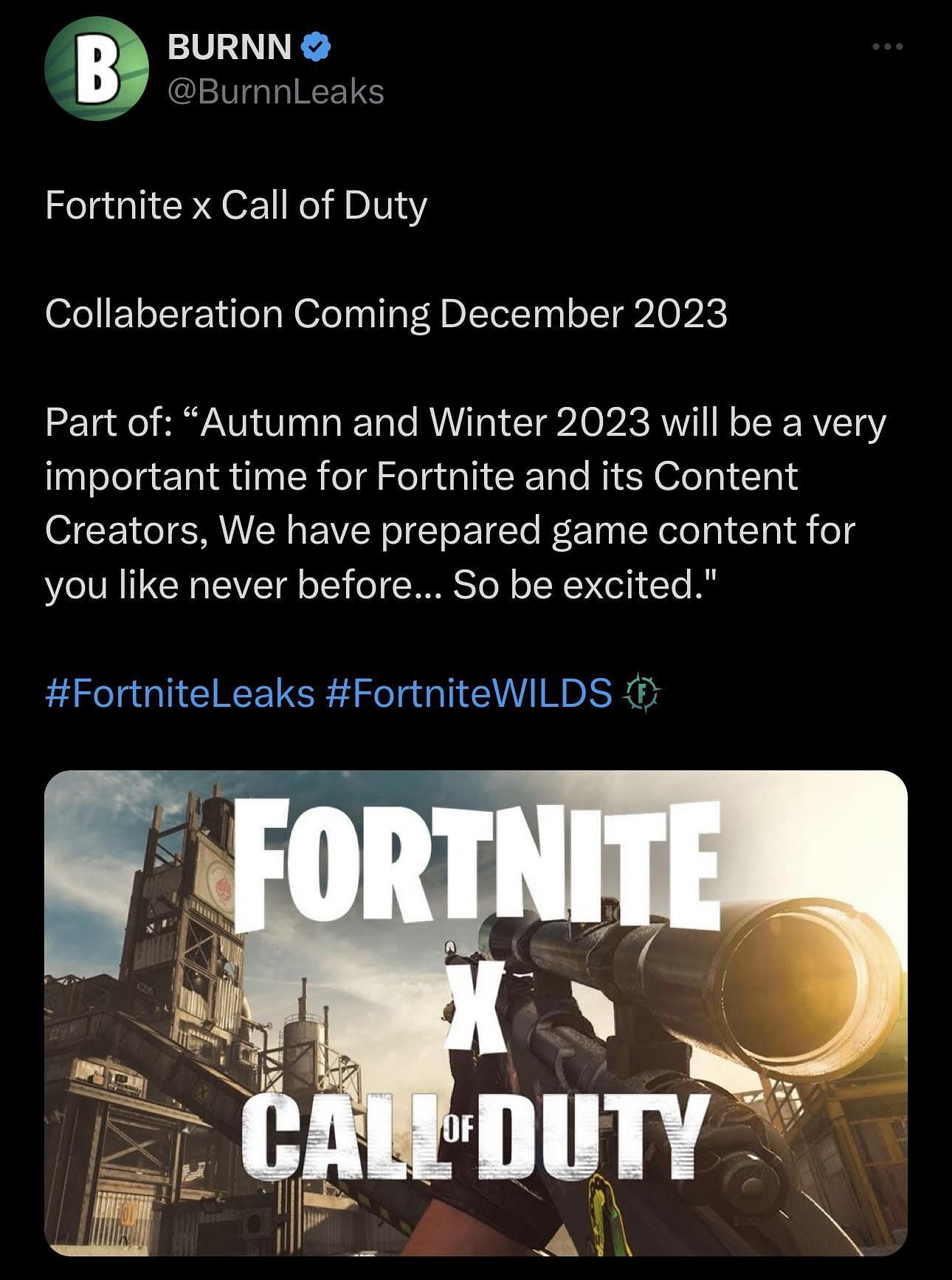 Rumors of a Fortnite x Call of Duty collaboration are on the rise (Image via Twitter/BurnnLeaks)