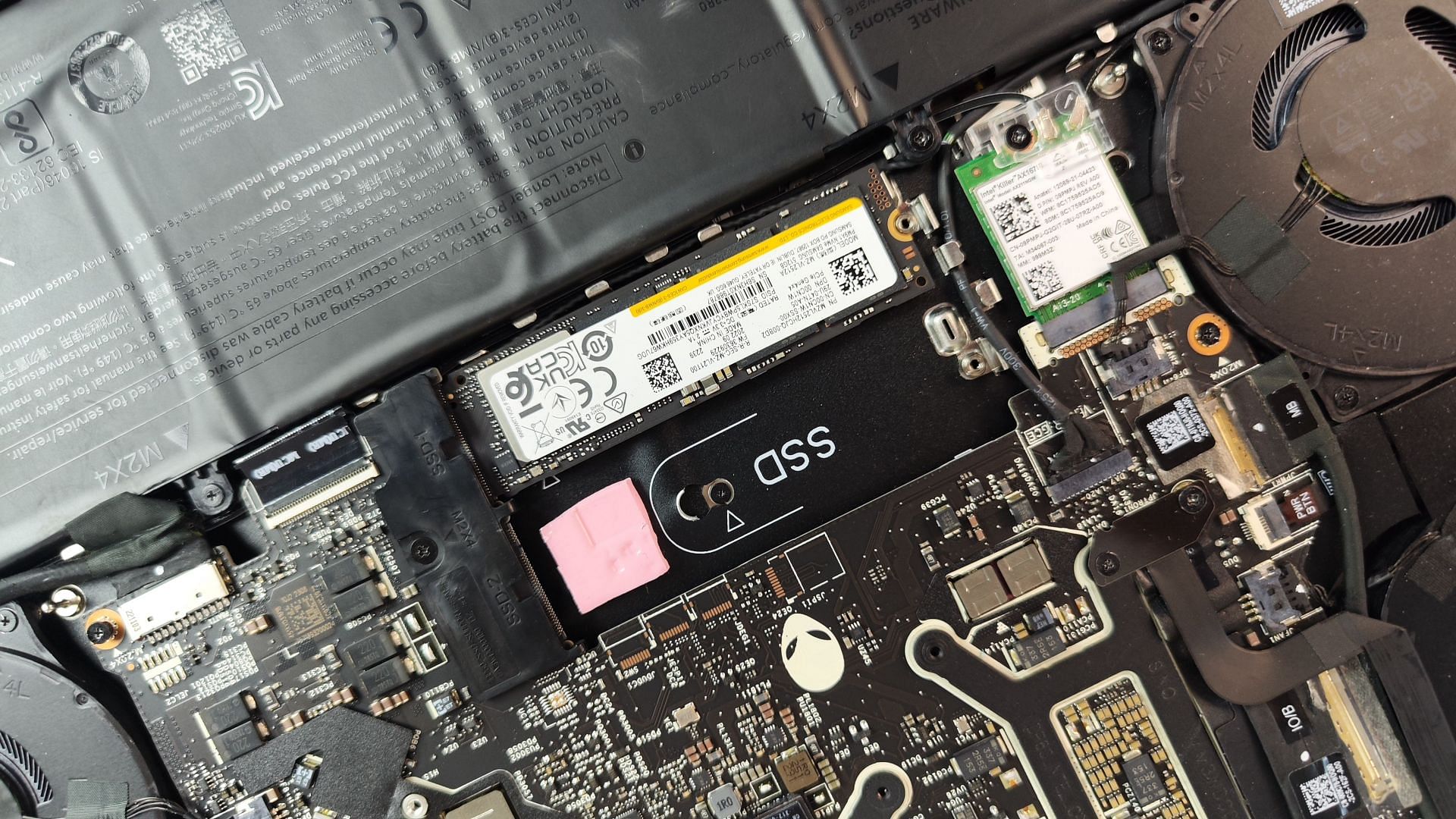 The SSD slots in the Dell Alienware X16 (Image via Sportskeeda)