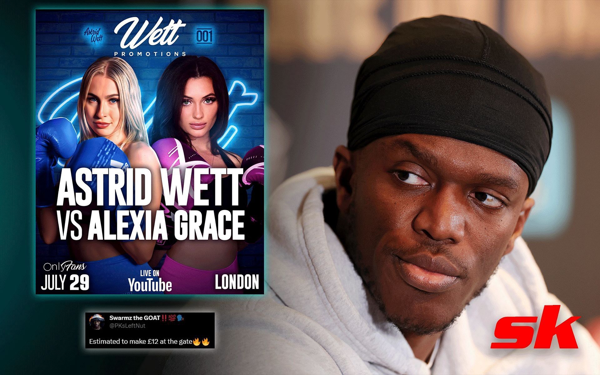 Astrid Wett vs. Alexia Grace poster (left) and KSI (right) [Image credits: Getty Images and @IfnBoxing on Twitter ]