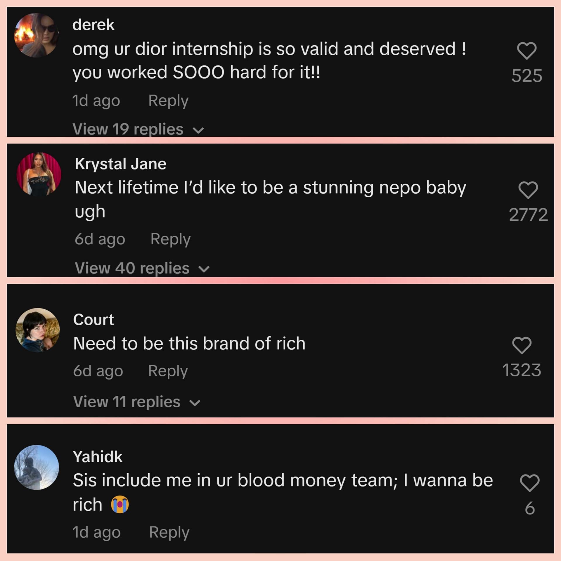 Some of the comments under her latest (July 6) TikTok