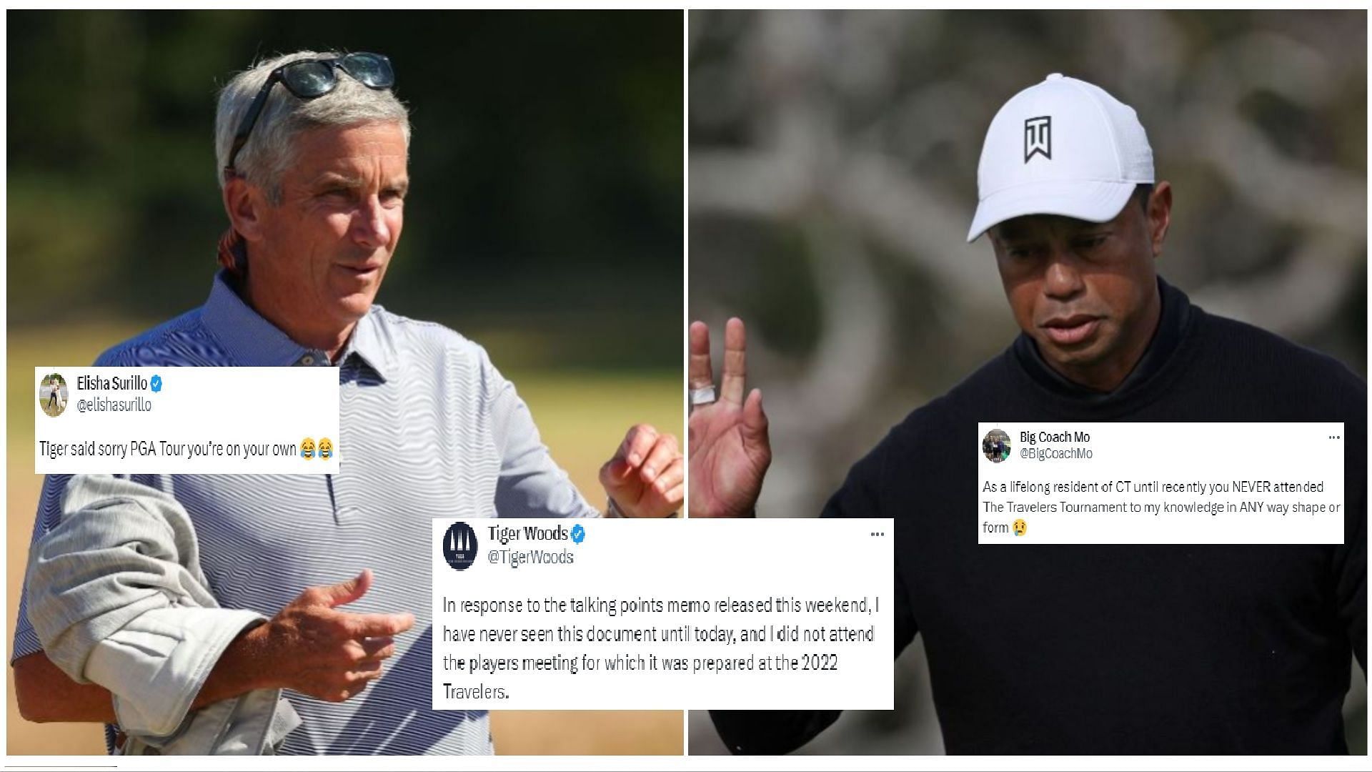 Jay Monahan and Tiger Woods (via Getty Images, Twiteer)