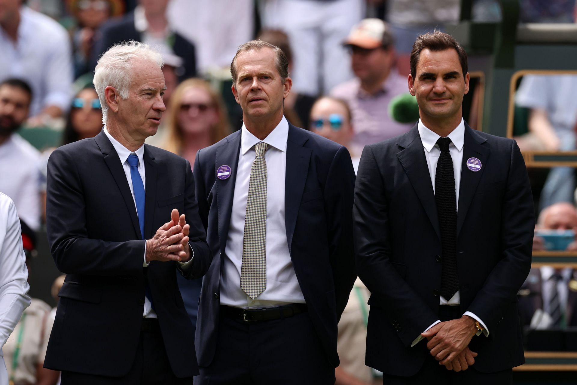 John McEnroe with Roger Federer and Stefan Edberg at Wimbledon 2022
