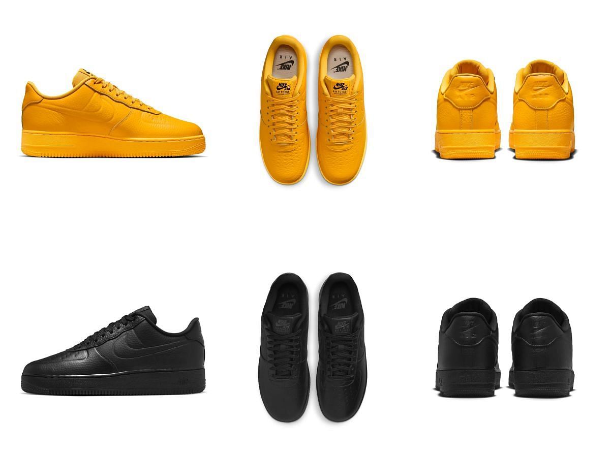 Here&#039;s a detailed look at the upcoming University Gold and Black colorways of the shoe (Image via Sportskeeda)