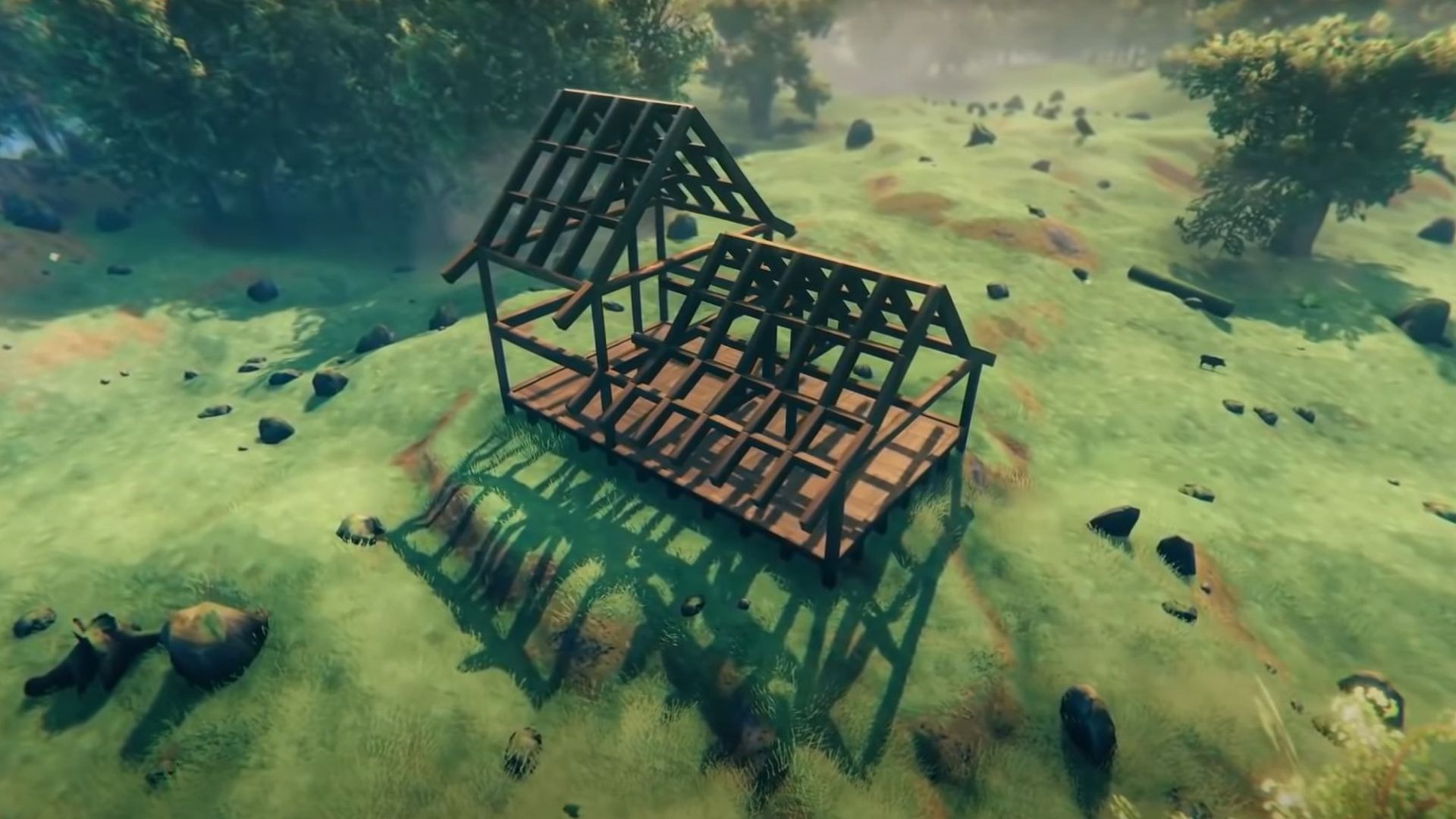 A sky roof using ladders in Valheim (Image via Iron Gate Studios)