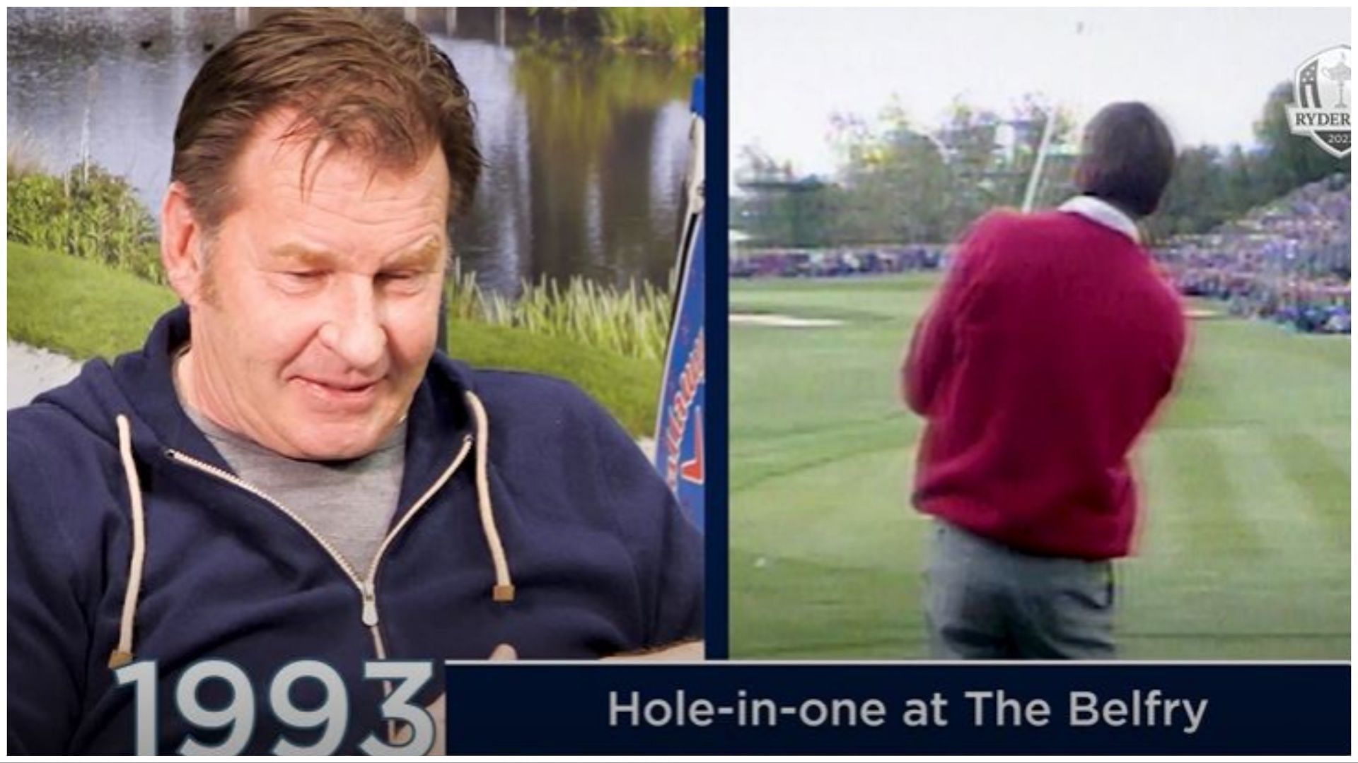 Nick Faldo reacts to Ryder Cup moments (screengrab via Ryder Cup