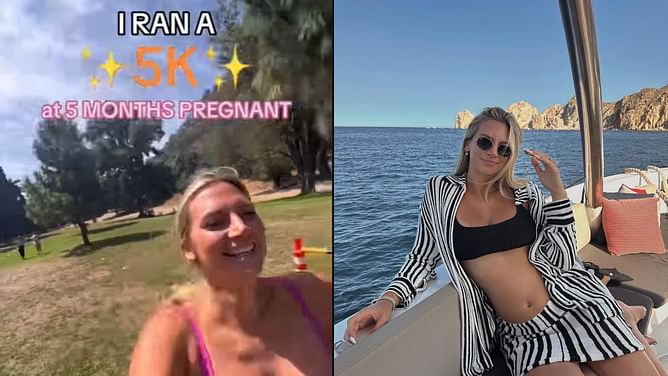 Allison Kuch runs marathon while five-months pregnant as Isaac Rochell cheers on