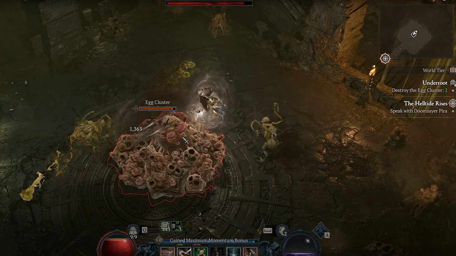 Destroy the Egg Clusters in the Underroot Dungeon of Diablo 4 (Image via Blizzard Entertainment)