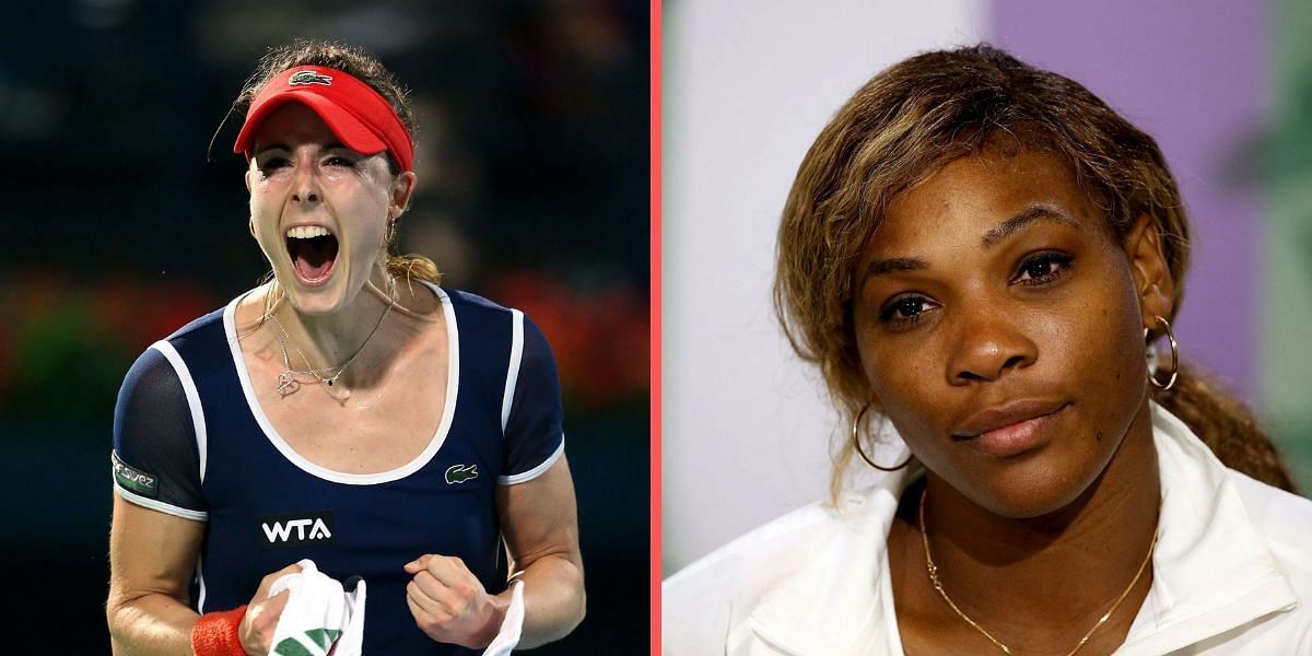 Alize Cornet (L) and Serena Williams (R)