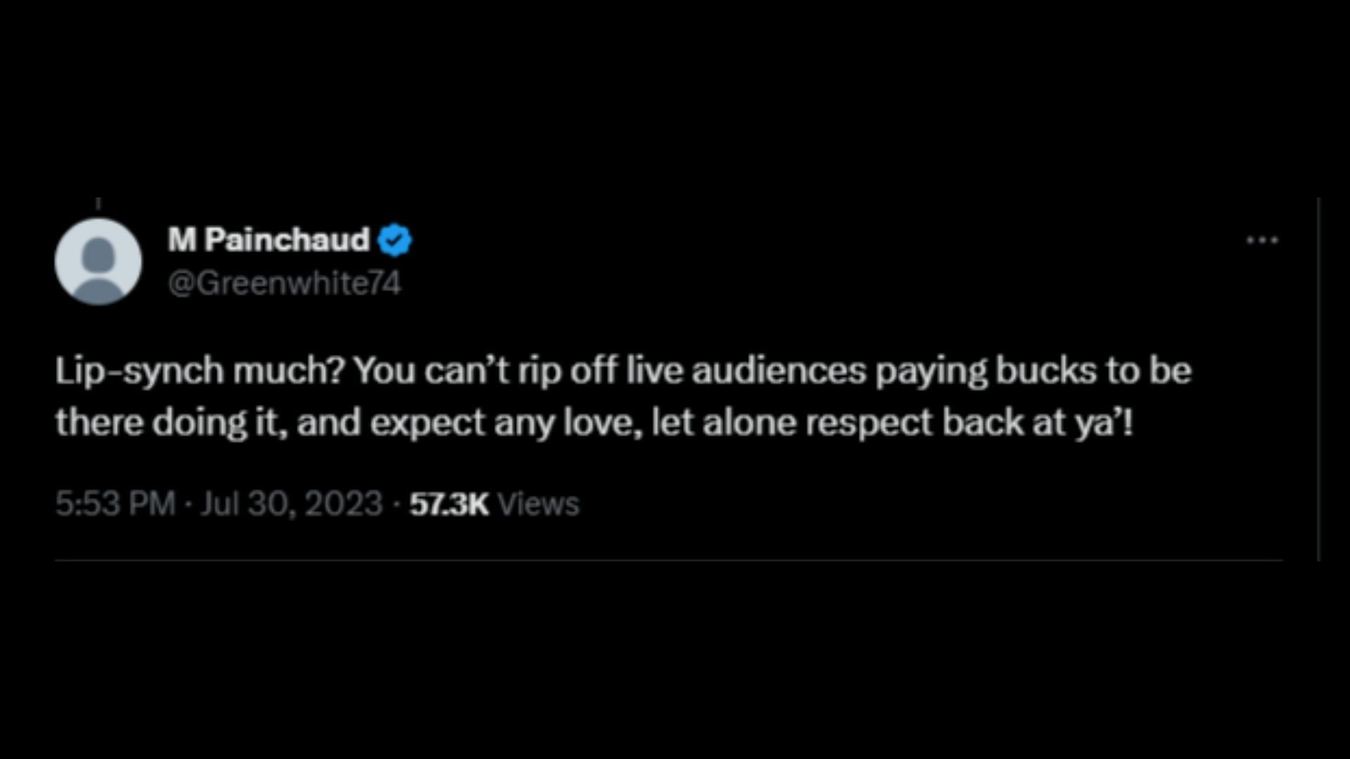 Screenshot of a Twitter user remarking on Cardi&#039;s lip-syncing and mic-throwing incident. (Photo via @bennyjohnson/Twitter)