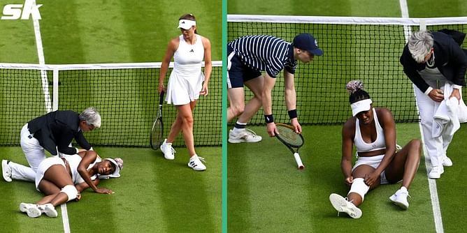 Venus Williams shrieks in agony after falling to ground during Wimbledon 1R clash