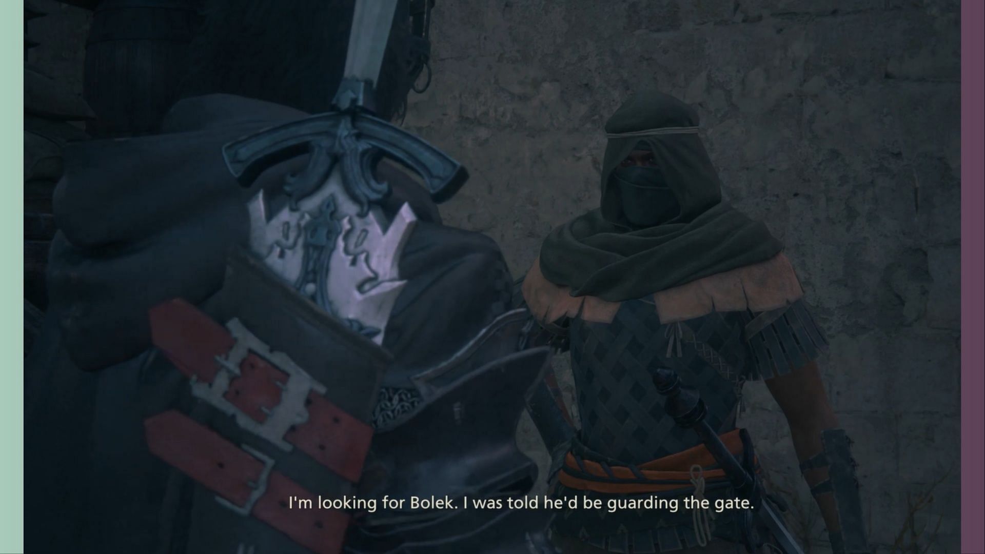 Talk to Bolek the Guard near the gate (Image via Square Enix)