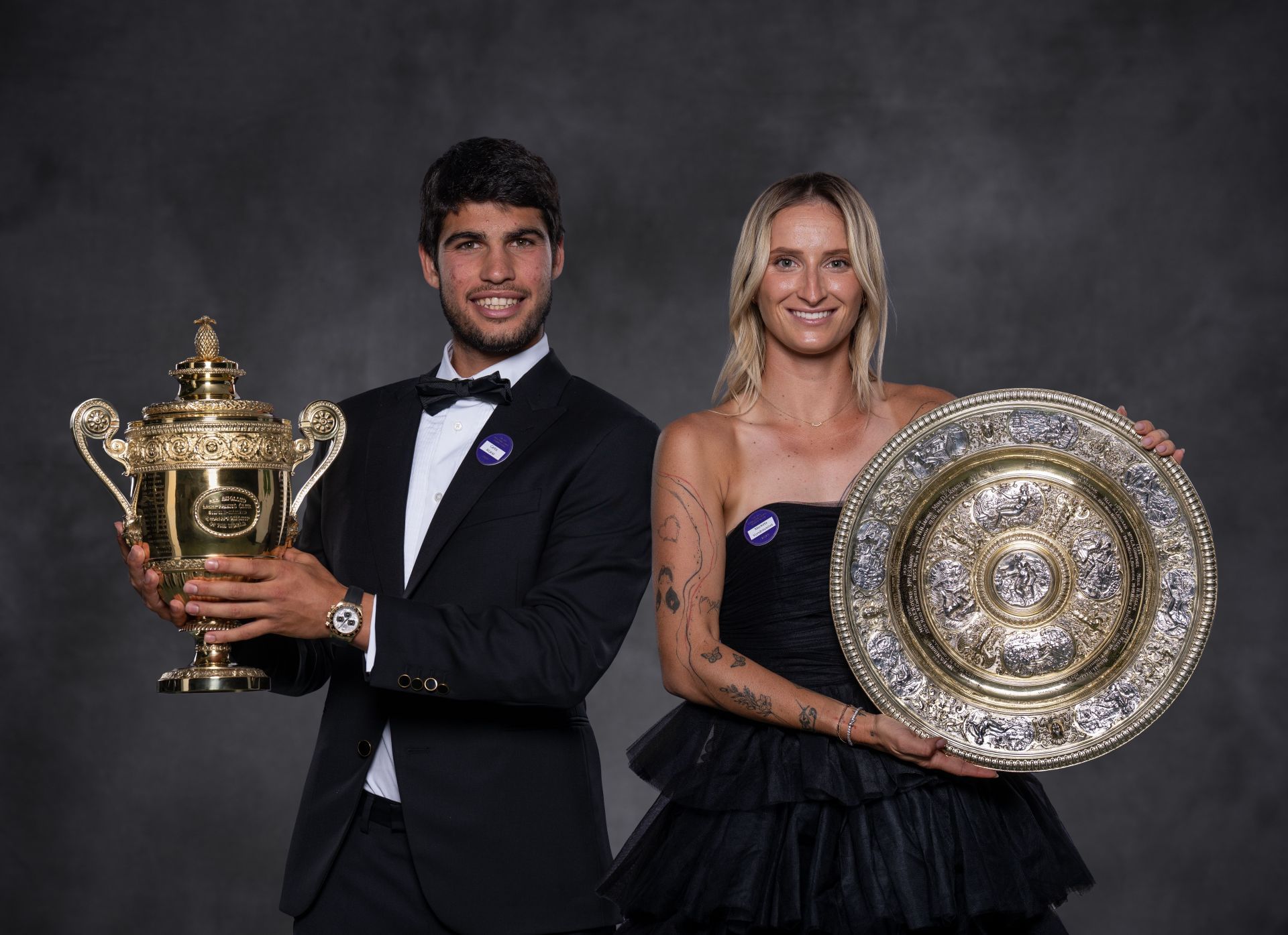 Carlos Alcaraz and Marketa Vondrousova at the 2023 Wimbledon Champions Dinner