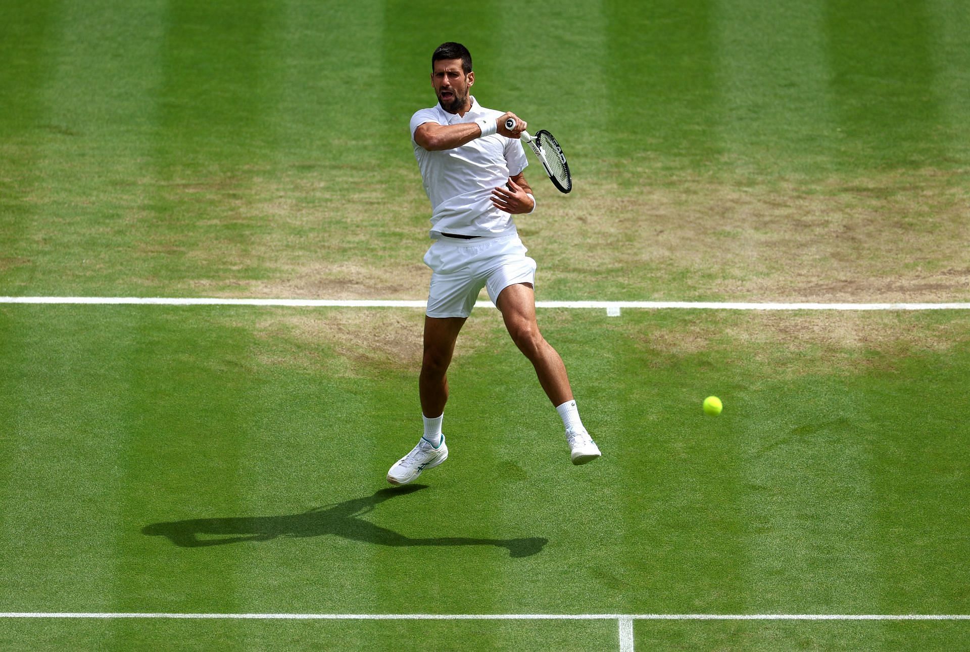 Novak Djokovic in action during the grasscourt Major final