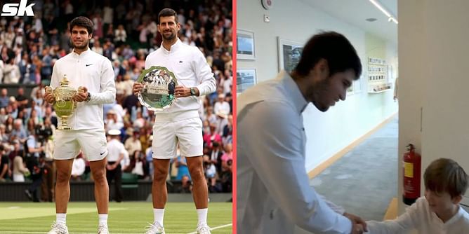 Carlos Alcaraz shares light-hearted moment with Novak Djokovic's son Stefan after beating the Serb in Wimbledon final