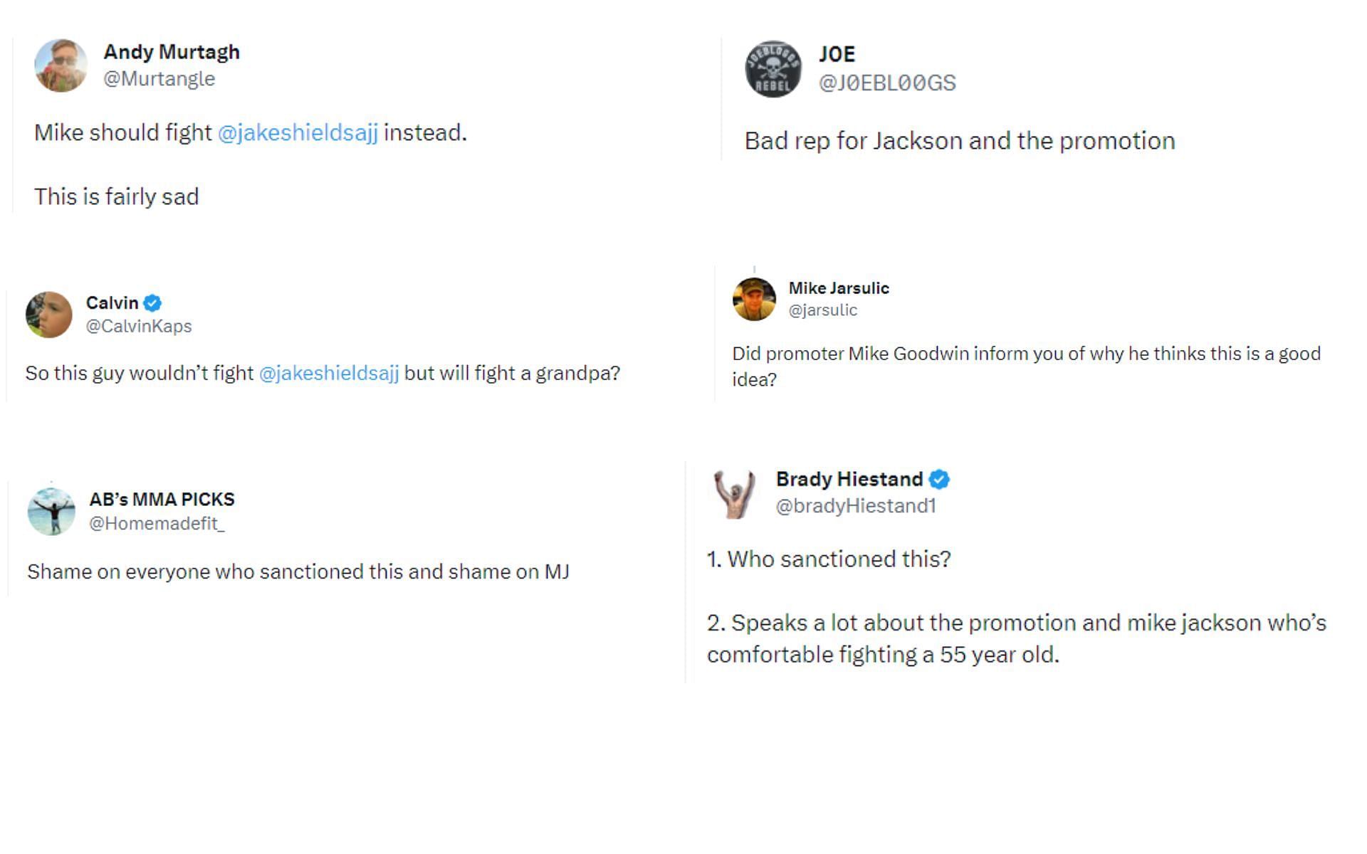 Tweets reacting to the news of Miletich vs. Jackson