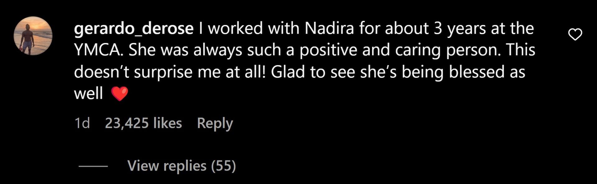 One user claimed to have worked with Nadira and praised her for always being a positive and caring person (Image via Instagram/@mdmotivator)