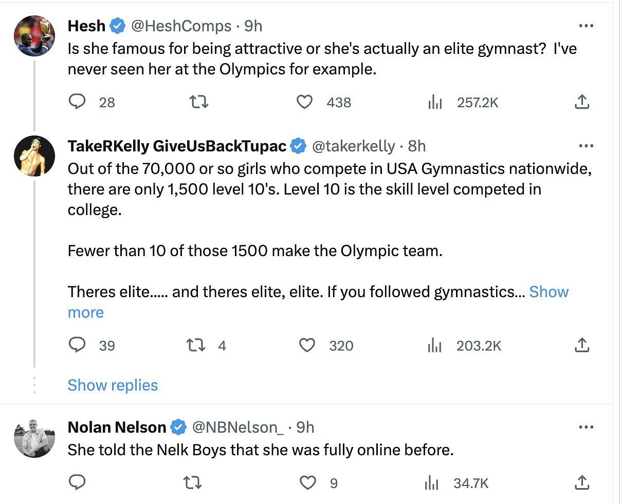 Social media users share wild and hilarious responses as the gymnast revealed that she does not attend in-person classes at college. (Image via Twitter)