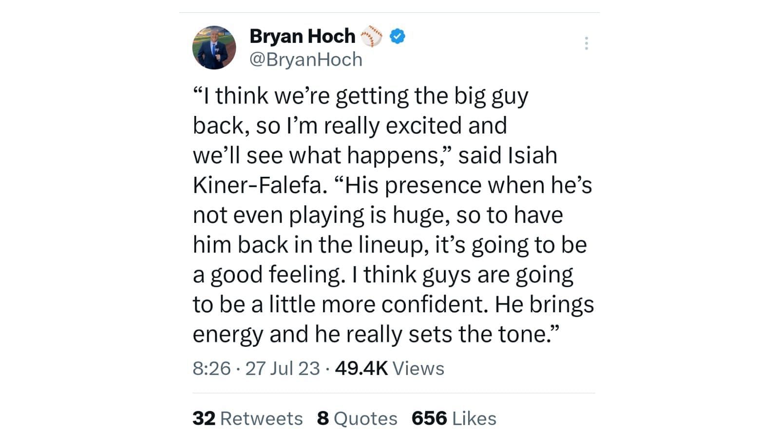 Bryan Hoch&#039;s post on Twitter.