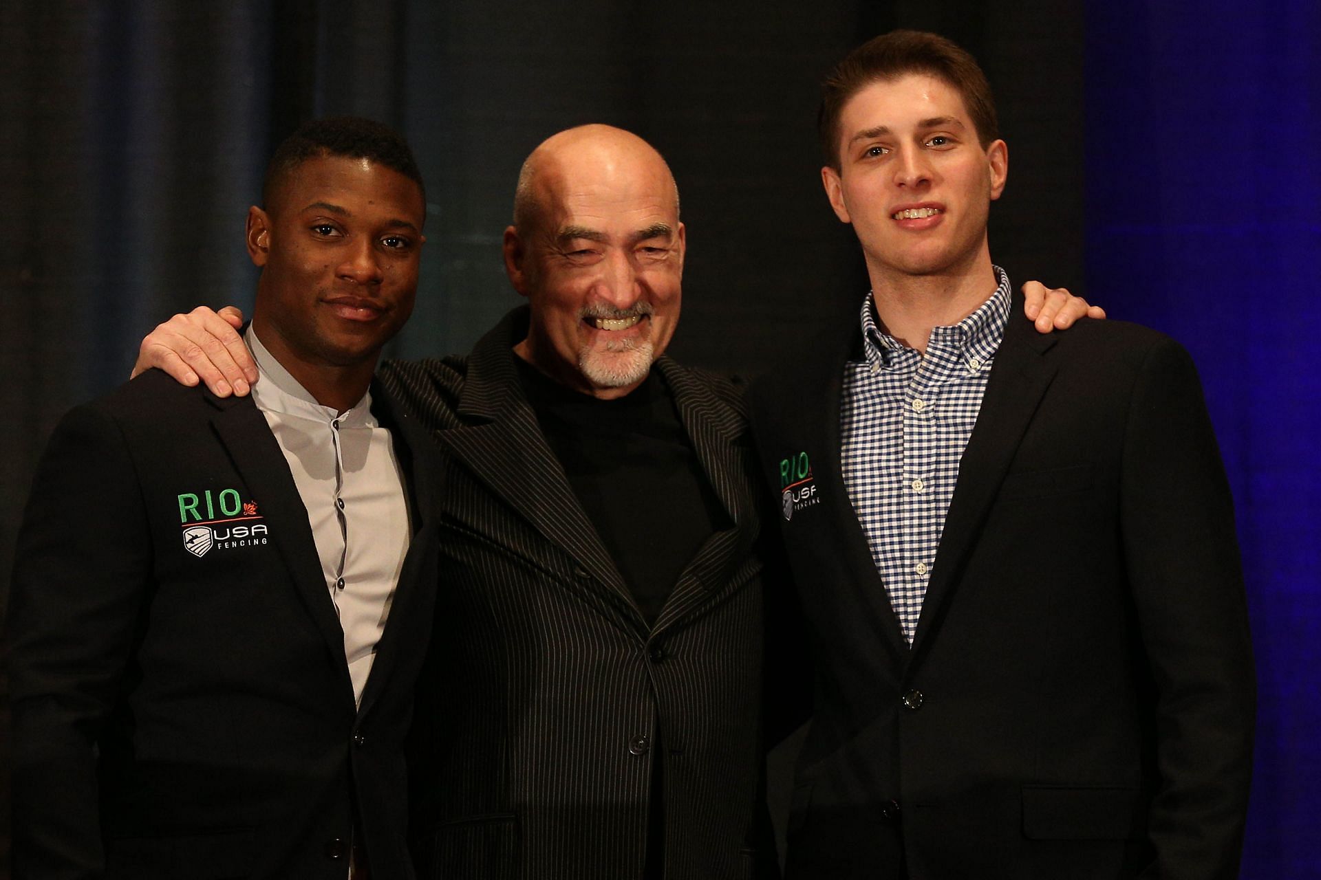 US Men&#039;s National Saber Fencing Coach Zoran Tulum (center) poses with US Olympic Saber fencers Eli Dershwitz (R) and Daryl Homer (L) [File Photo]