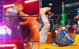 WATCH: Brandon Moreno lands a knee and taps out pro wrestler at Lucha Libre's Triplemania a week after broken hand