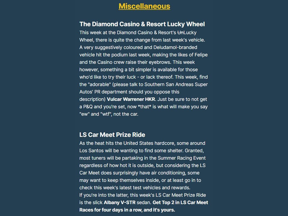 Leaked information about the July 20 weekly update (Image via GTA Forums)