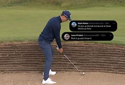 “Pick it up and throw it” – Fans hilariously react to PGA Tour asking what shot to play on the pot bunker at Royal Liverpool