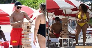 Kylian Mbappe enjoys Jenga with 2 women in bikinis as he unwinds during beach holiday in Miami