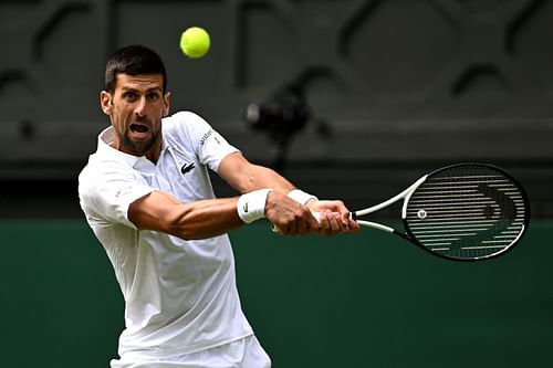 Novak Djokovic in action at Wimbledon